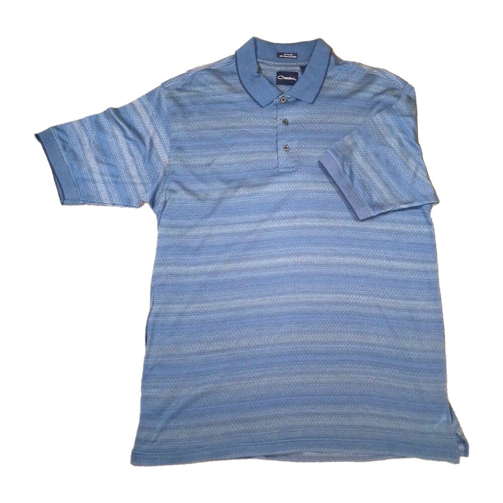 ​Catalina Mens Polo Shirt Large Blue Mercerized Cotton Short Sleeve Geometric We